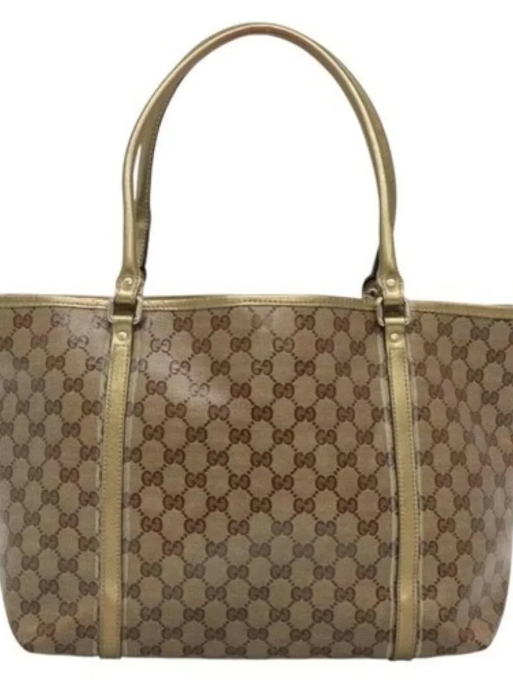 GUCCI GG Crystal Tote Bag Coated Canvas Beige Gold 197953 Auth ep9440